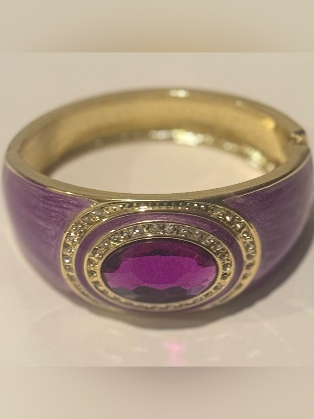 New No Tag Purple Enamel Crystal Hinged Bangle Bracelet from Avalaya.